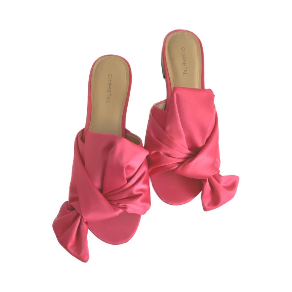 Gunmetal Nikola Pink Satin Bow Flats